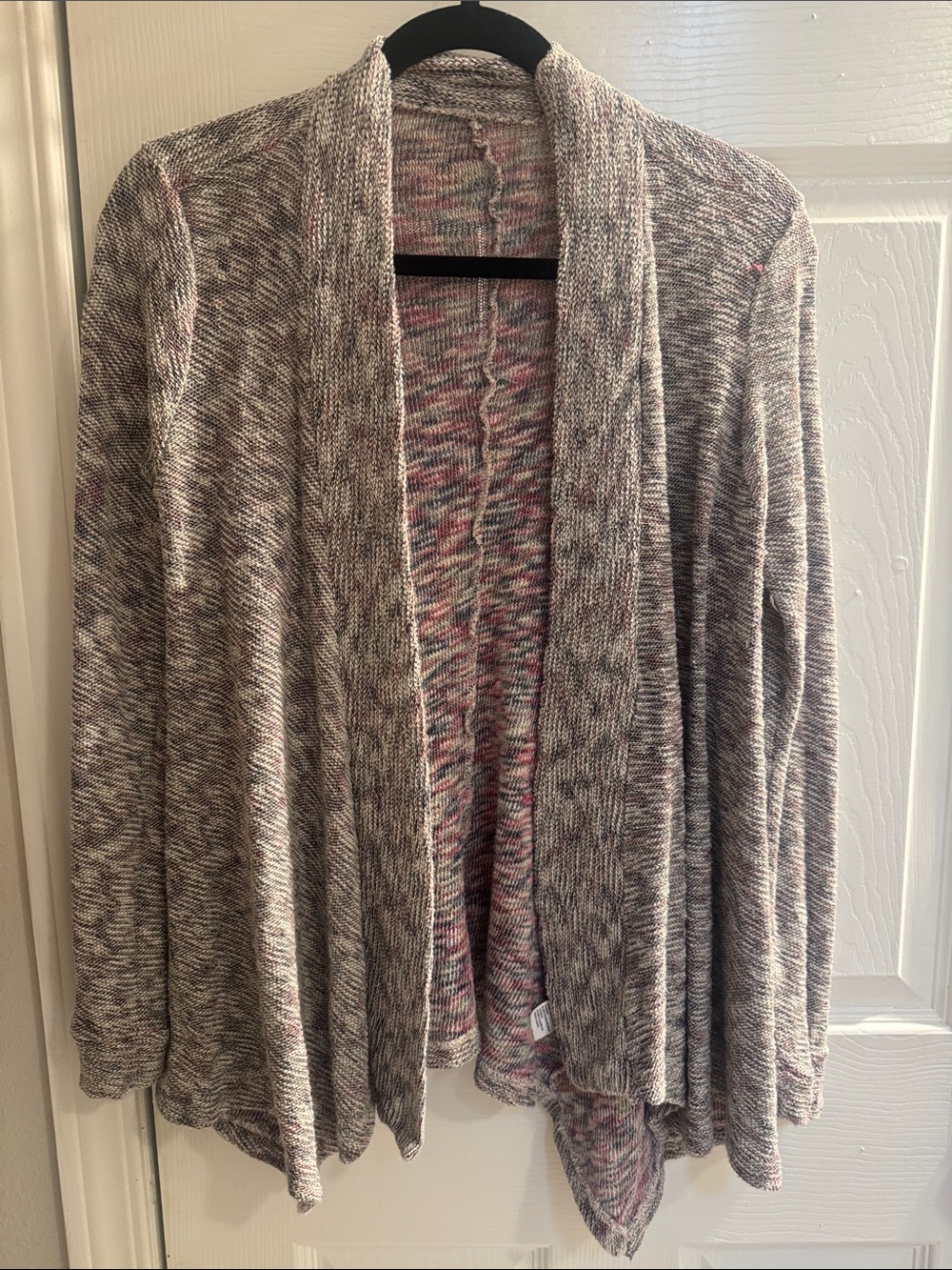 American Eagle Outfitters Marled Open-Front Cardigan in Gray and Pink